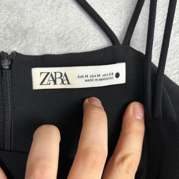 ✨ 2/$35 Zara Black Mini Dress Spaghetti Straps Cross Back M Holiday Minimalist - Picture 4 of 7